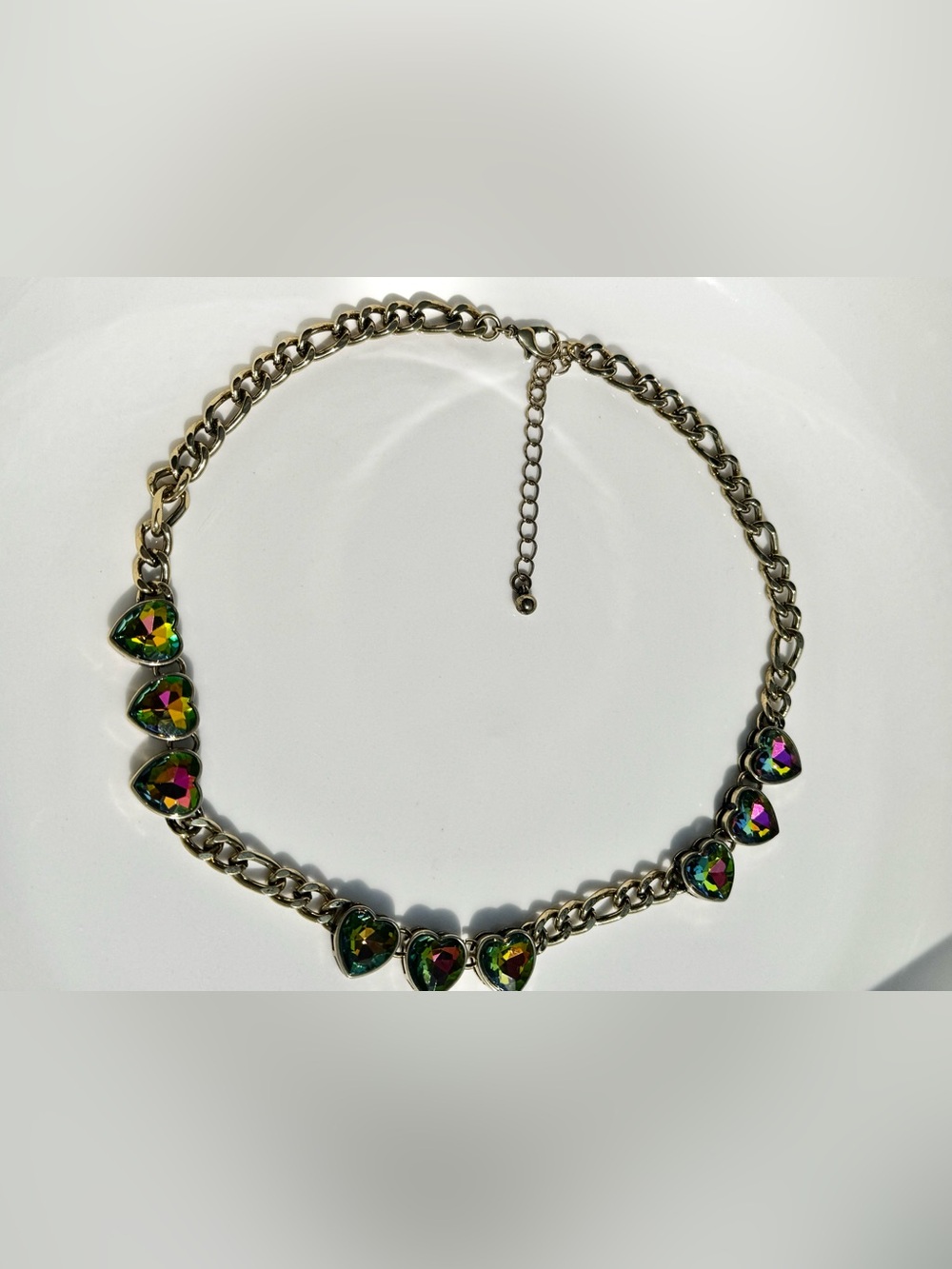 Y2K Iridescent Volcano Crystal Heart Statement Necklace (18")